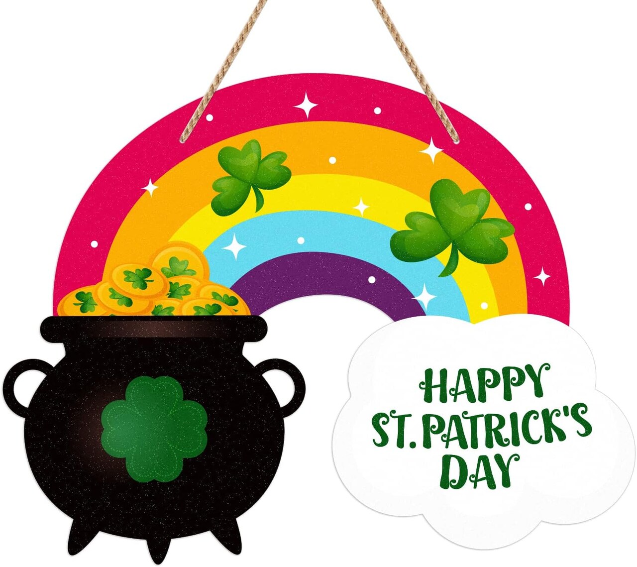 Happy St.Patricks Day Door Sign Rainbow Shamrock Clover Wreath Sign for Front Door St. Patrick's Day Decorations Sign for Home Proch Wall Spring Irish Saint Patrick's Day Party Decorations